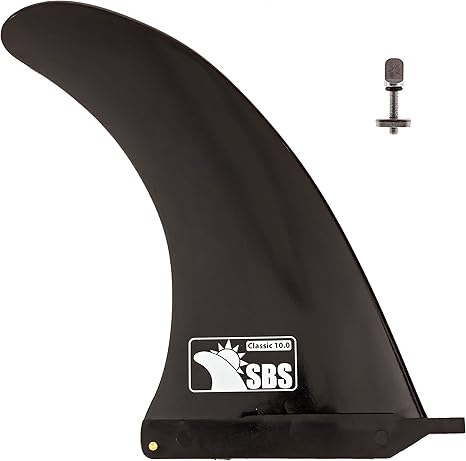 SBS 10" Surf & SUP Fin - Free No Tool Fin Screw - 10 inch Center Fin for Longboard, Surfboard & Paddleboard