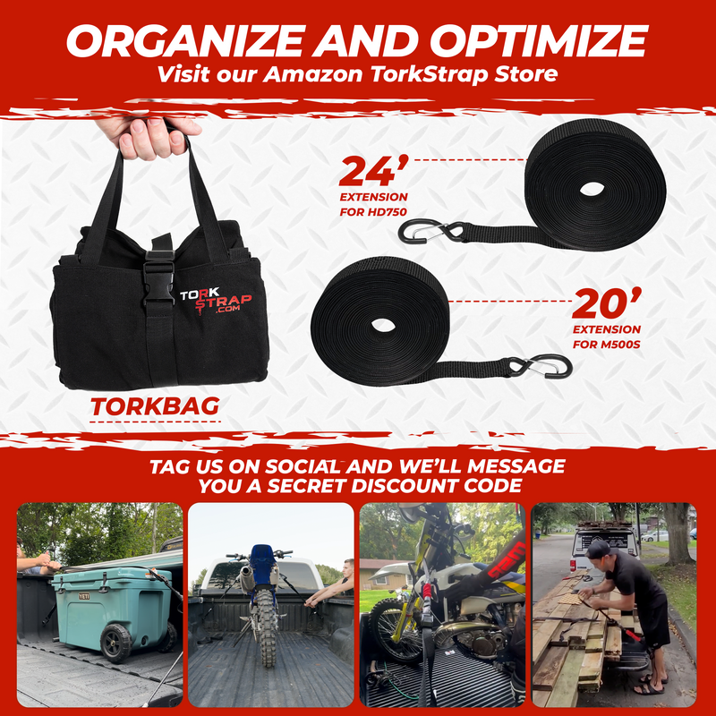 TorkStrap M500 | 14'x1'' Spring Loaded Tie Down Straps - 1500lbs Max Load