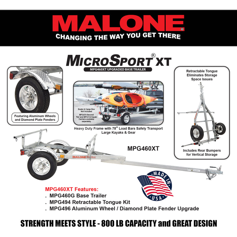 MicroSport XT Trailer w/ Alum Wheels-Fenders & Retractable Tongue