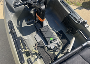 Close-up of a kayak interior with Navarre Kayak Fishing Replacement Rails