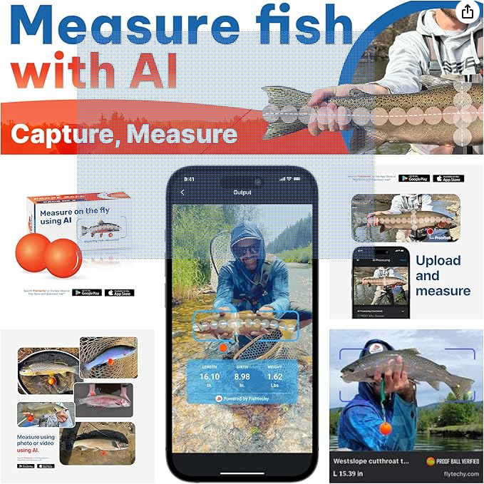 Proof Ball: AI-Powered Fish Measuring Tool – Accurate, Portable, Easy-to-Use Fishing Accessory with Free Fishtechy App for iOS & Android