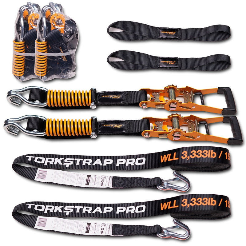 TorkStrap PRO | 25' x 2'' Self Tensioning, Spring Loaded Ratchet Straps - 10,000LB Max Load