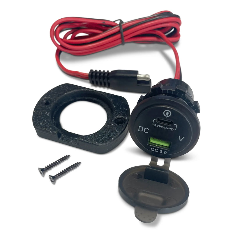 Yak Power Dual USB-C and USB QC3.0 Fast Charging Port with Voltmeter