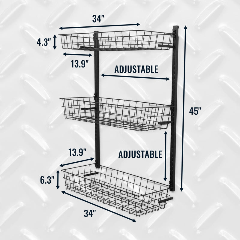 G-Basket | Adjustable Wall Storage System | Holds 120 lbs