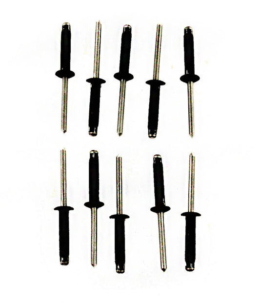 Tri Fold Rivet, 10 pack, .187 dia, .157 - .472 grip. Aluminum, Black, Made in USA