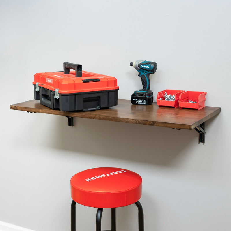 Wakefield Foldable Workbench | Dark Wood Tabletop with Black Brackets | Heavy-Duty Table